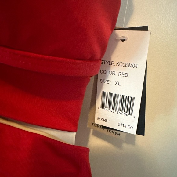 NWT Kenneth Cole Red Tummy  Toner Cut Out One Piece Swimsuit Size XL Slimming - Picture 5 of 9